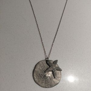 Pewter sand dollar and starfish pendant on silver chain